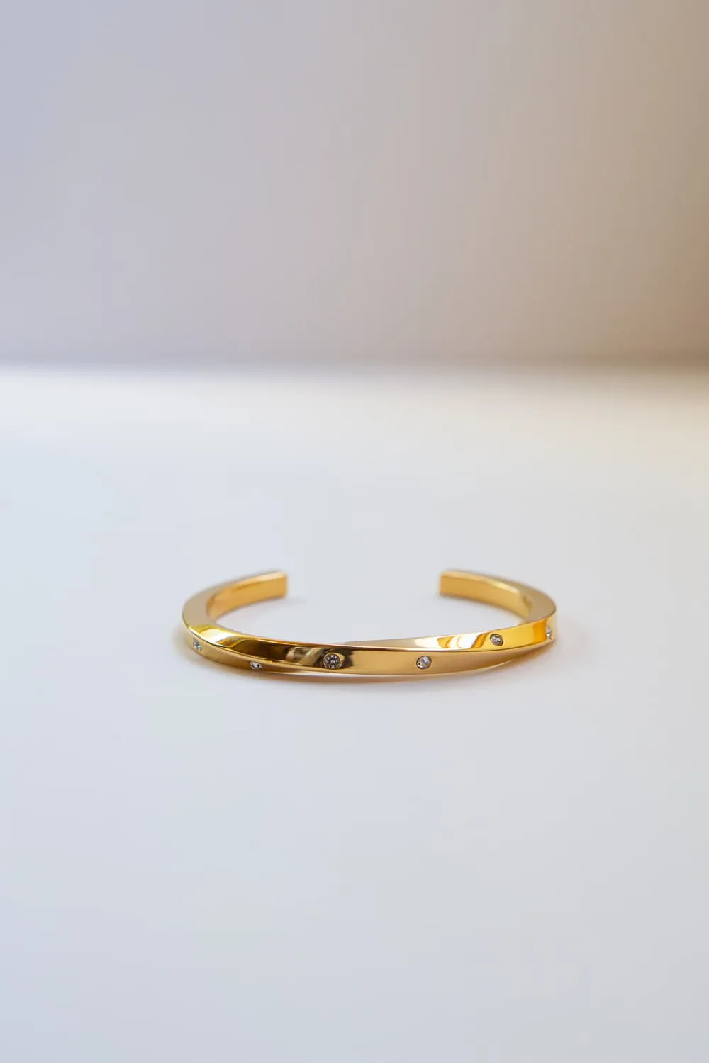 Thick Gold CZ Twist Cuff Bracelet
