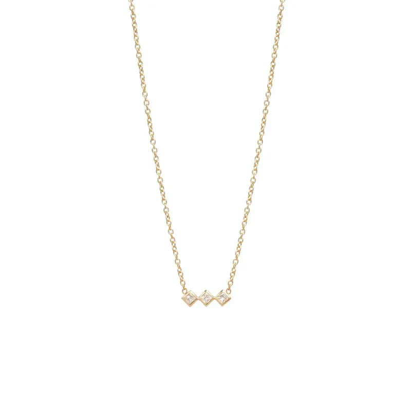 Three Princess Diamond Bar Necklace