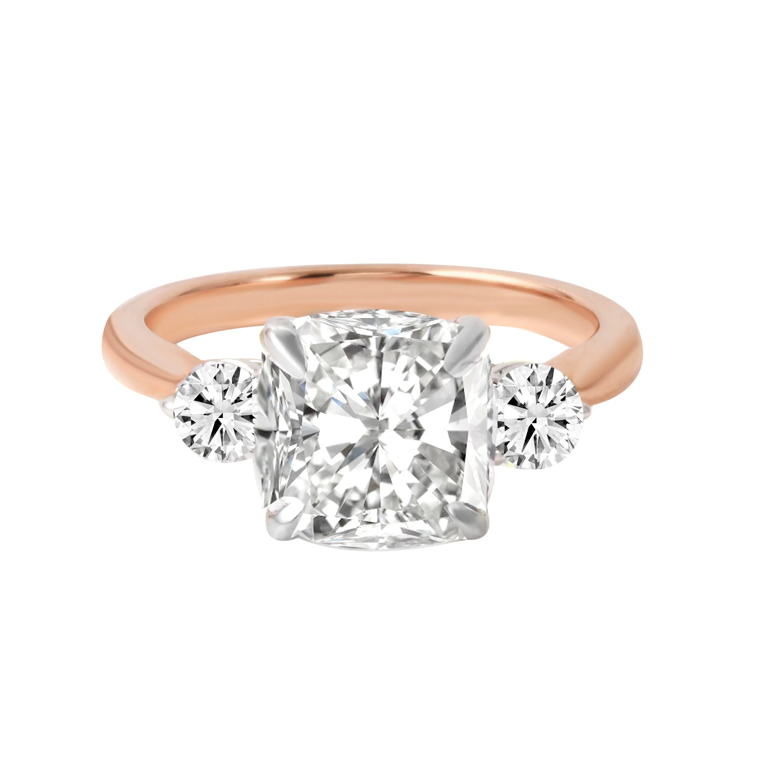 Three Stone Cushion and Round Cut Diamond Engagement Ring Setting