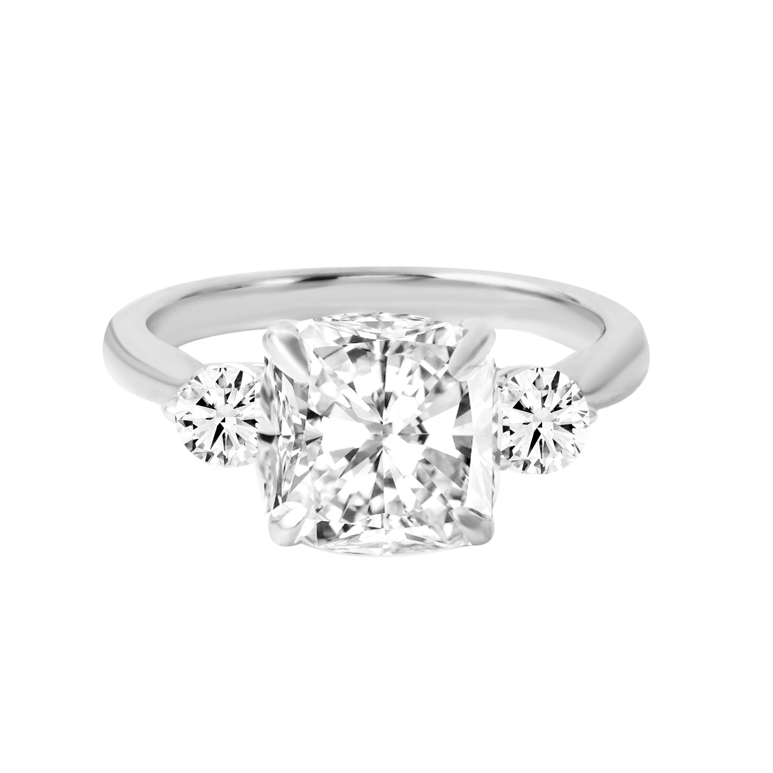 Three Stone Cushion and Round Cut Diamond Engagement Ring Setting