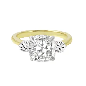 Three Stone Cushion and Round Cut Diamond Engagement Ring Setting
