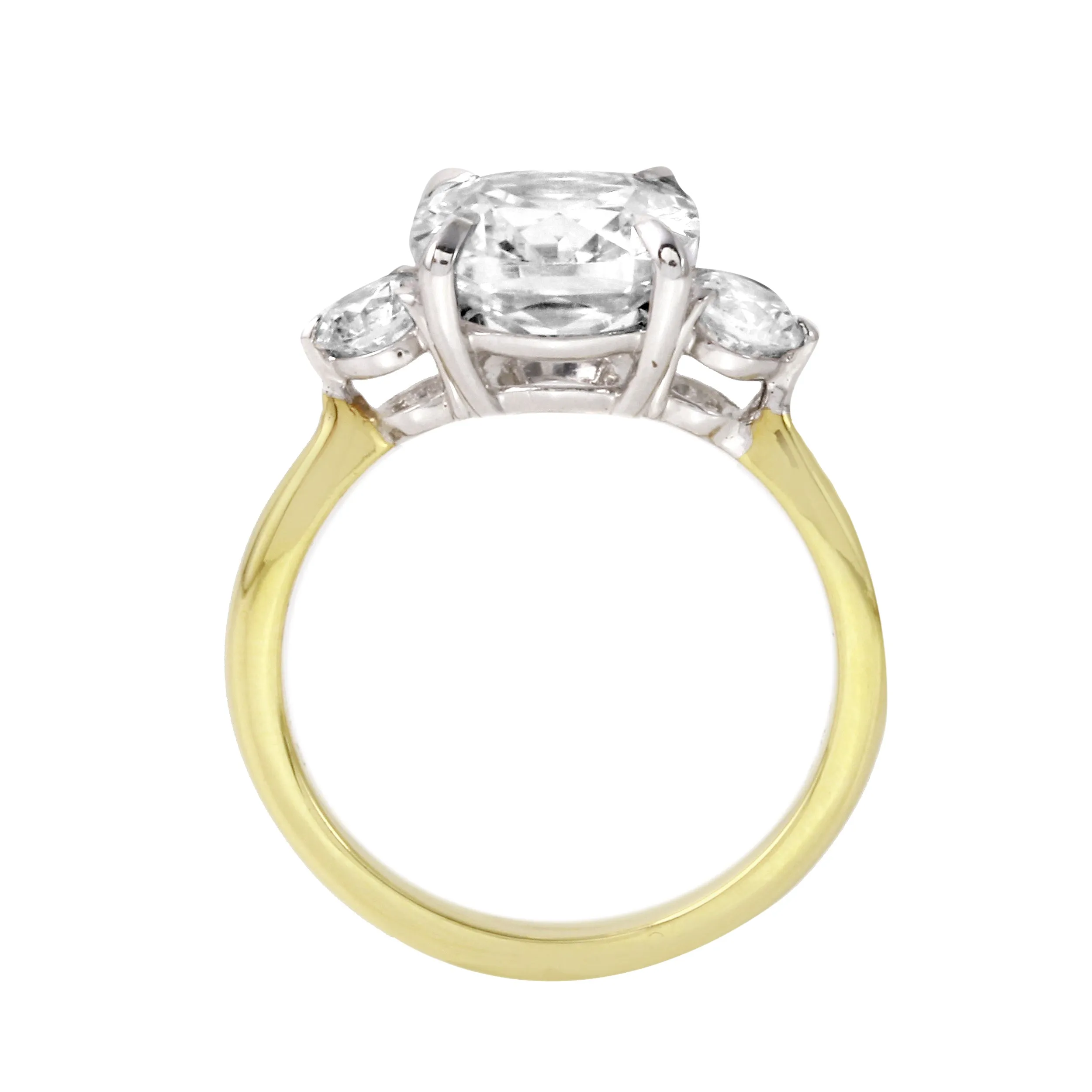 Three Stone Cushion and Round Cut Diamond Engagement Ring Setting
