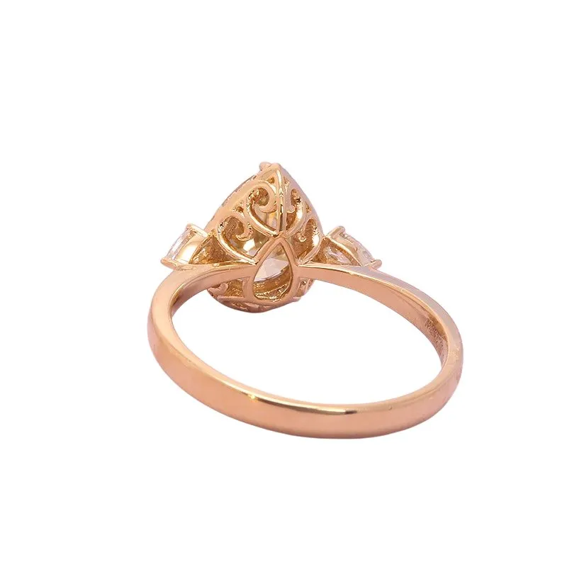 Three Stone Pear Brilliant Cut Yellow Diamond Engagement Ring