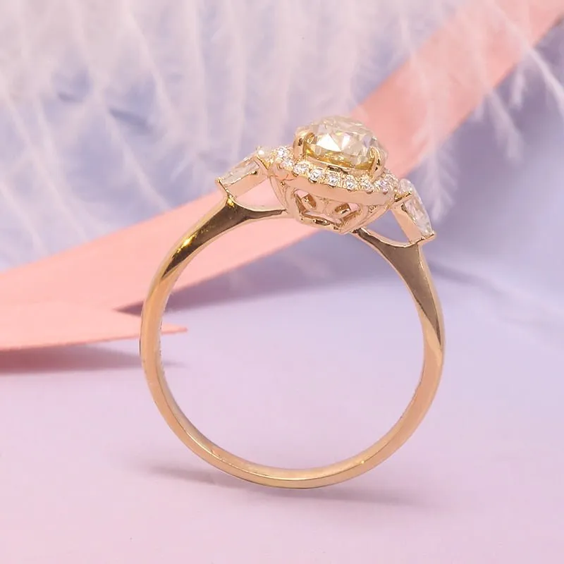 Three Stone Pear Brilliant Cut Yellow Diamond Engagement Ring