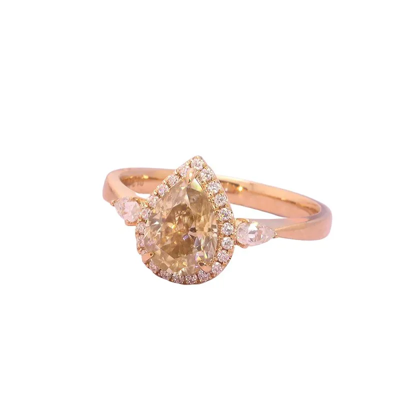 Three Stone Pear Brilliant Cut Yellow Diamond Engagement Ring