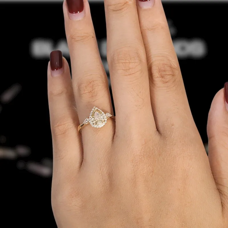 Three Stone Pear Brilliant Cut Yellow Diamond Engagement Ring