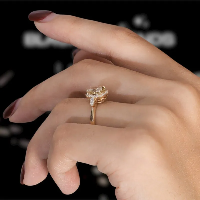 Three Stone Pear Brilliant Cut Yellow Diamond Engagement Ring