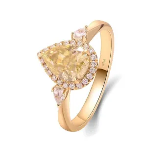 Three Stone Pear Brilliant Cut Yellow Diamond Engagement Ring