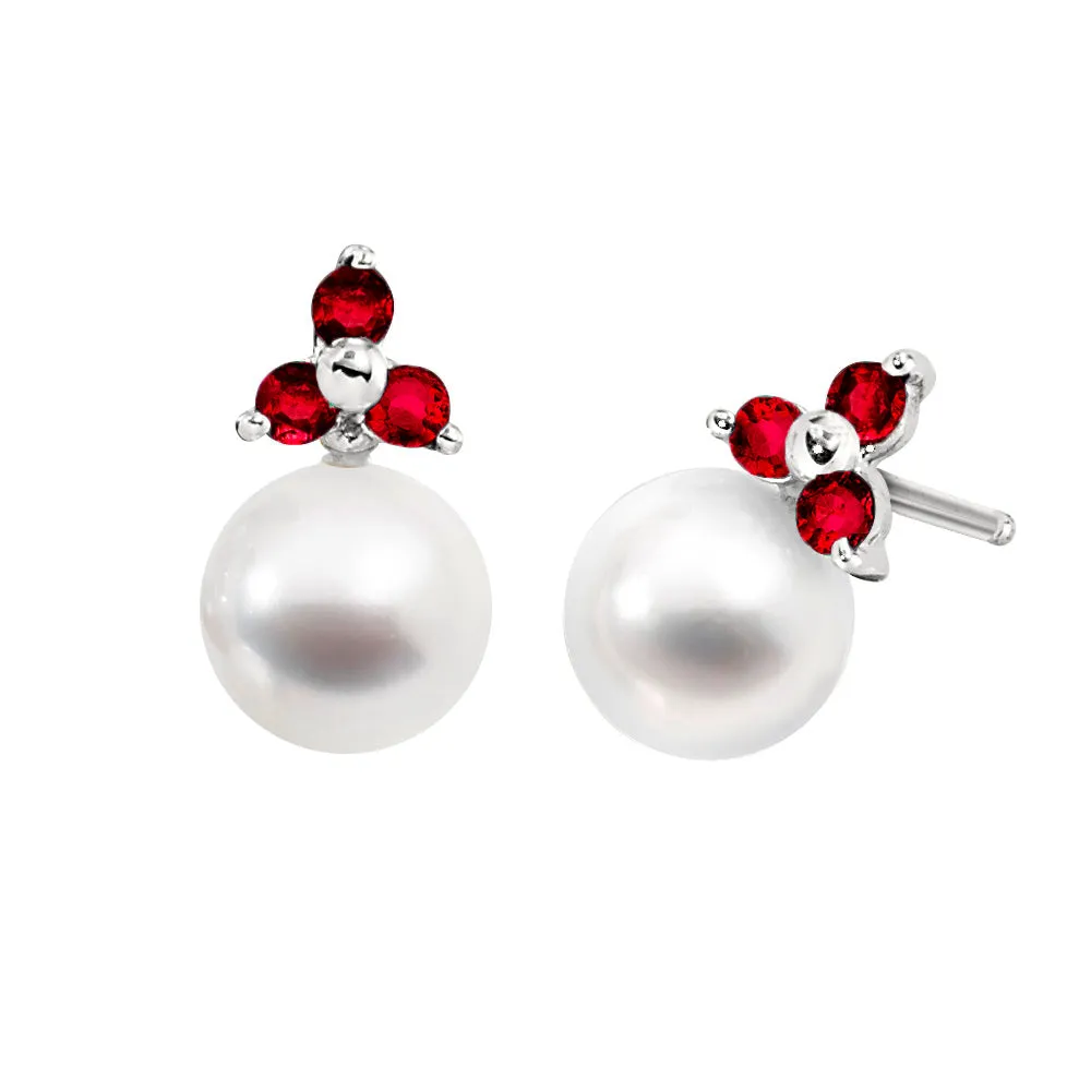 Three Stone Pearl and Gemstone Earrings