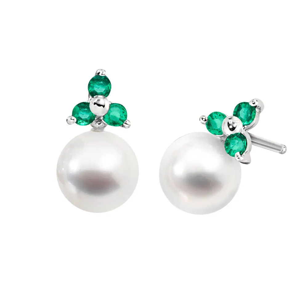 Three Stone Pearl and Gemstone Earrings