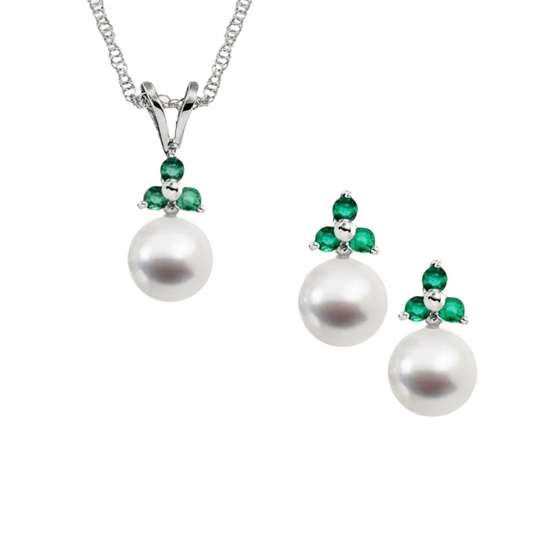 Three Stone Pearl and Gemstone Earrings