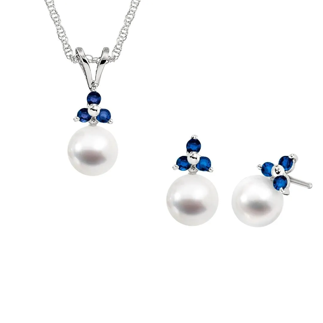 Three Stone Pearl and Gemstone Earrings