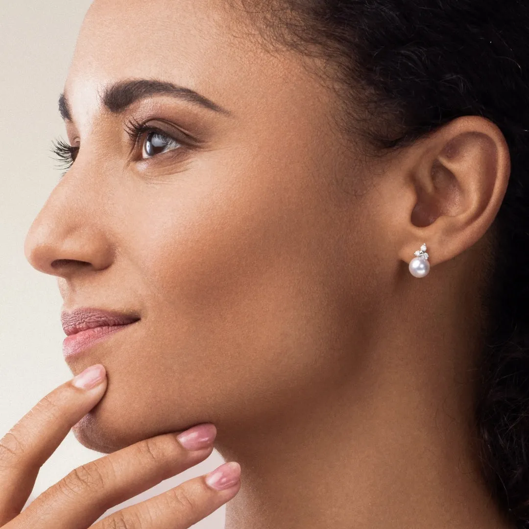 Three Stone Pearl and Gemstone Earrings