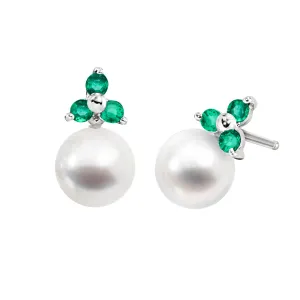 Three Stone Pearl and Gemstone Earrings