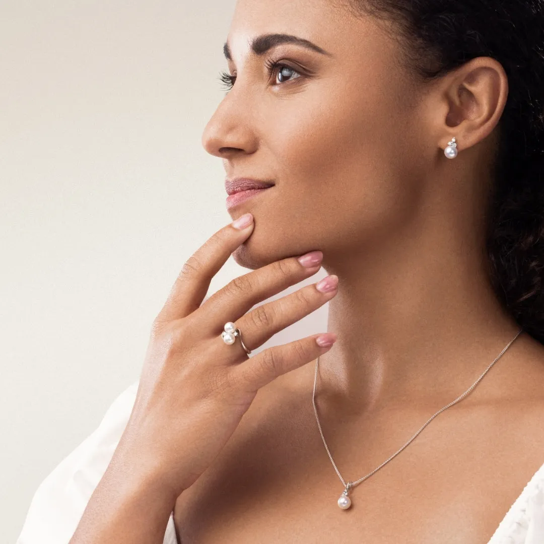 Three Stone Pearl and Gemstone Earrings