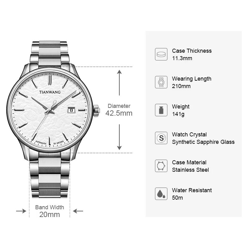 TIAN WANG Man Watch Business Mechanical Watches GS51321
