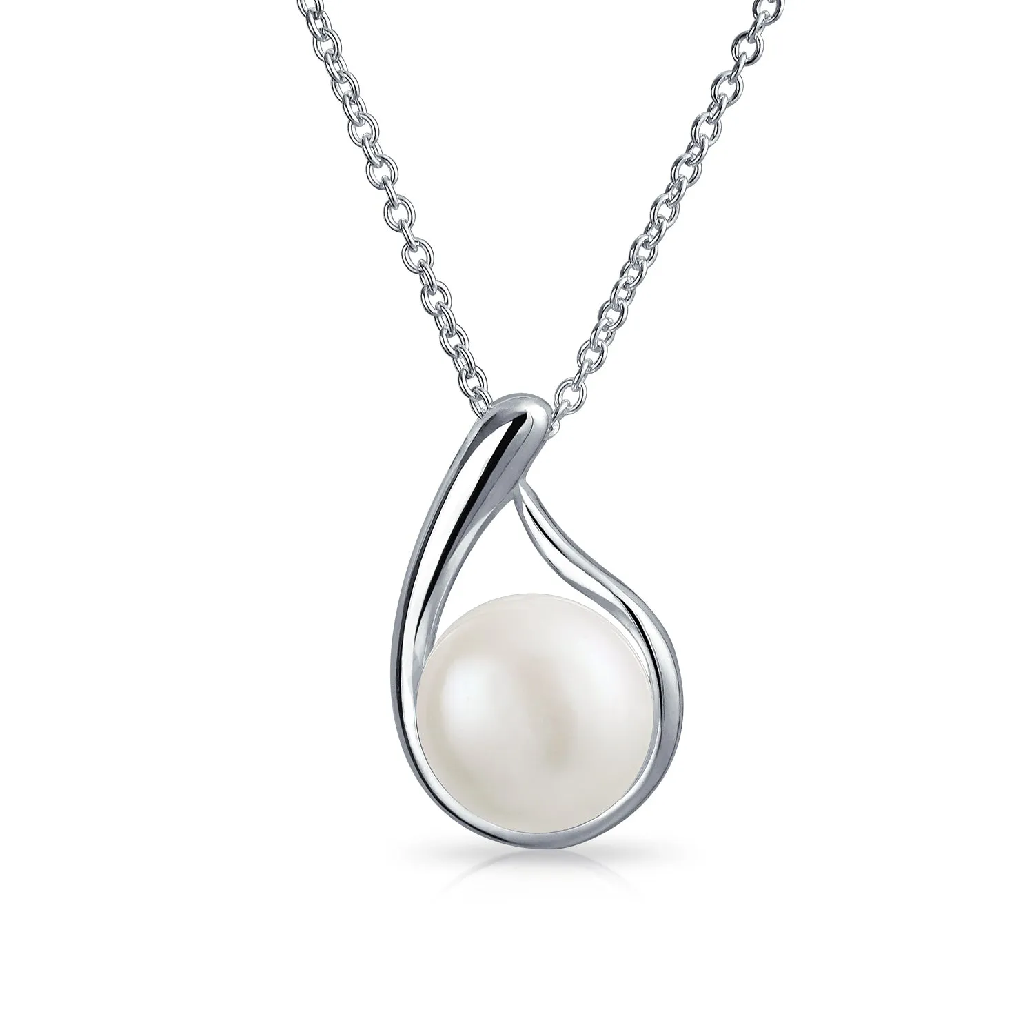 Timeless Round Freshwater Cultured Pearl Pendant Necklace Sterling Silver