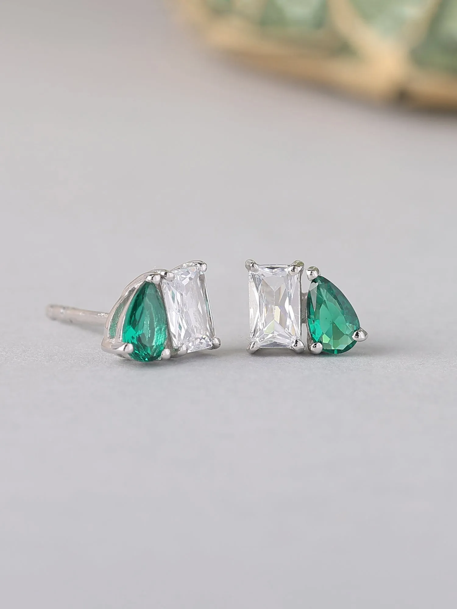 Toi Et Moi Baguette Pear Green Earrings