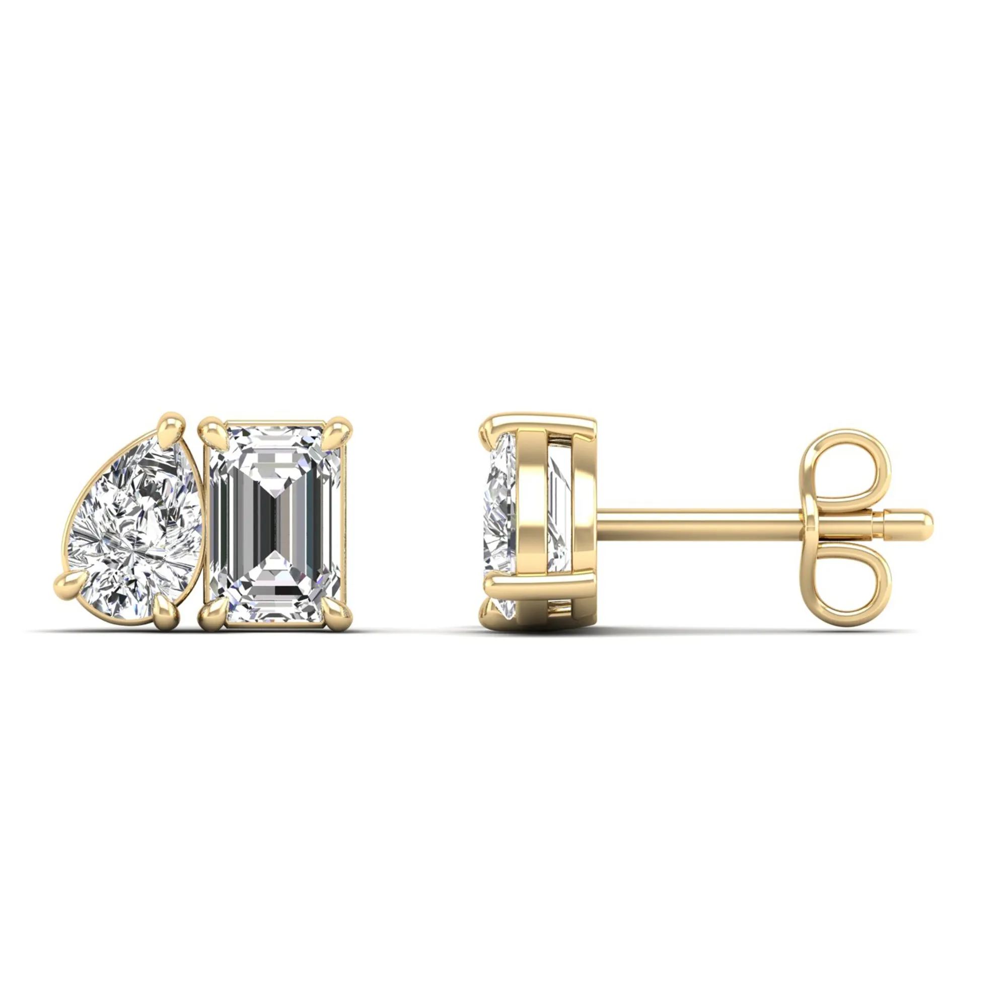 Toi et Moi Pear and Emerald Lab Diamond Earrings