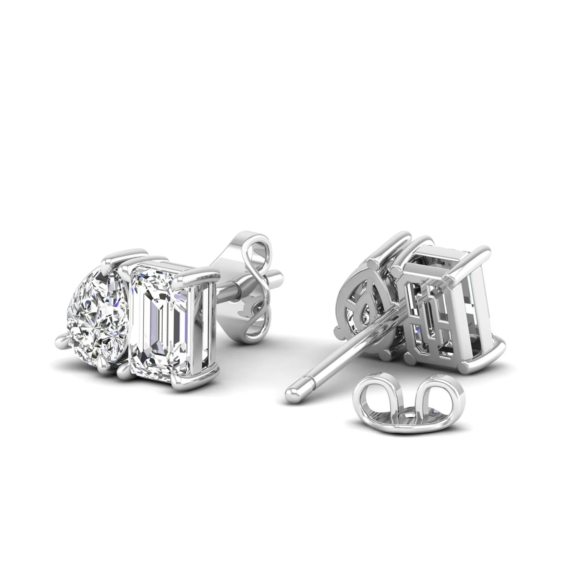 Toi et Moi Pear and Emerald Lab Diamond Earrings