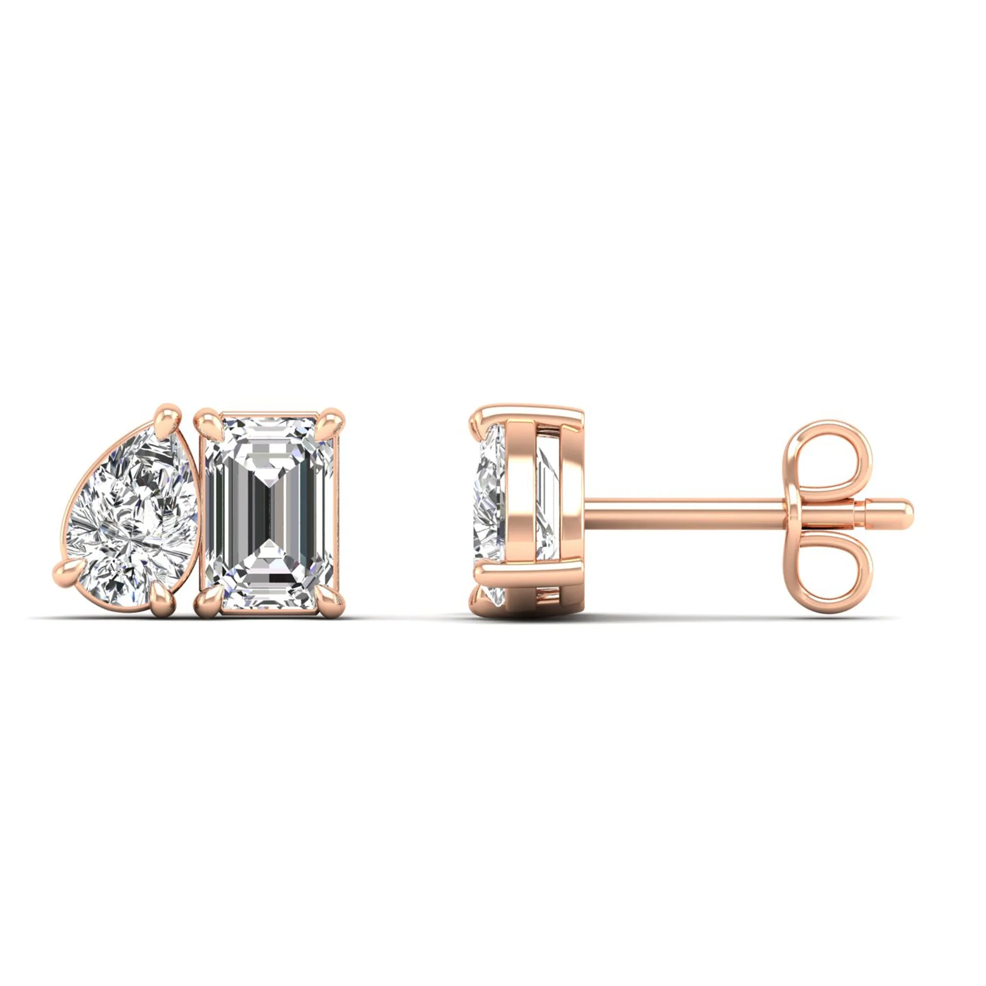 Toi et Moi Pear and Emerald Lab Diamond Earrings
