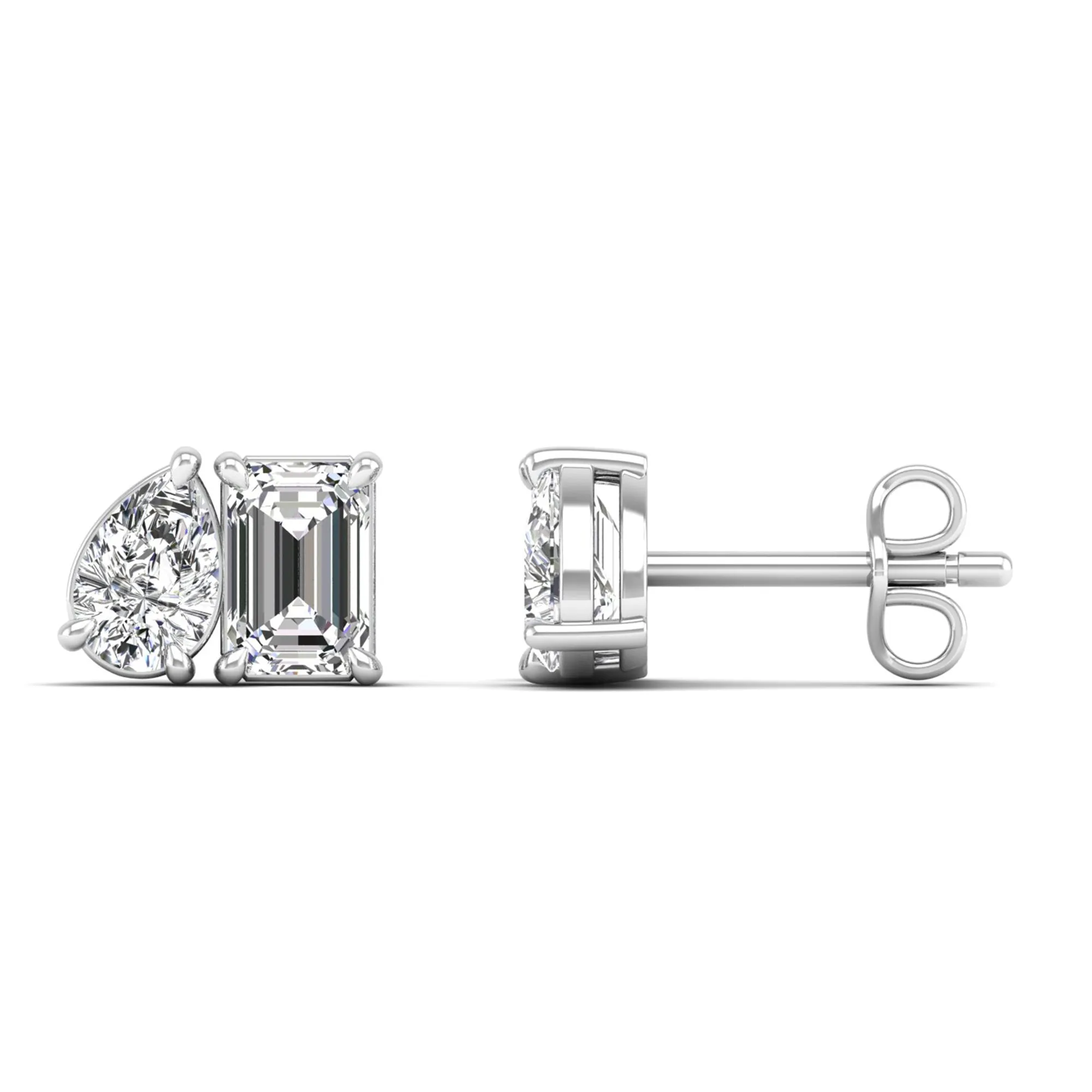 Toi et Moi Pear and Emerald Lab Diamond Earrings