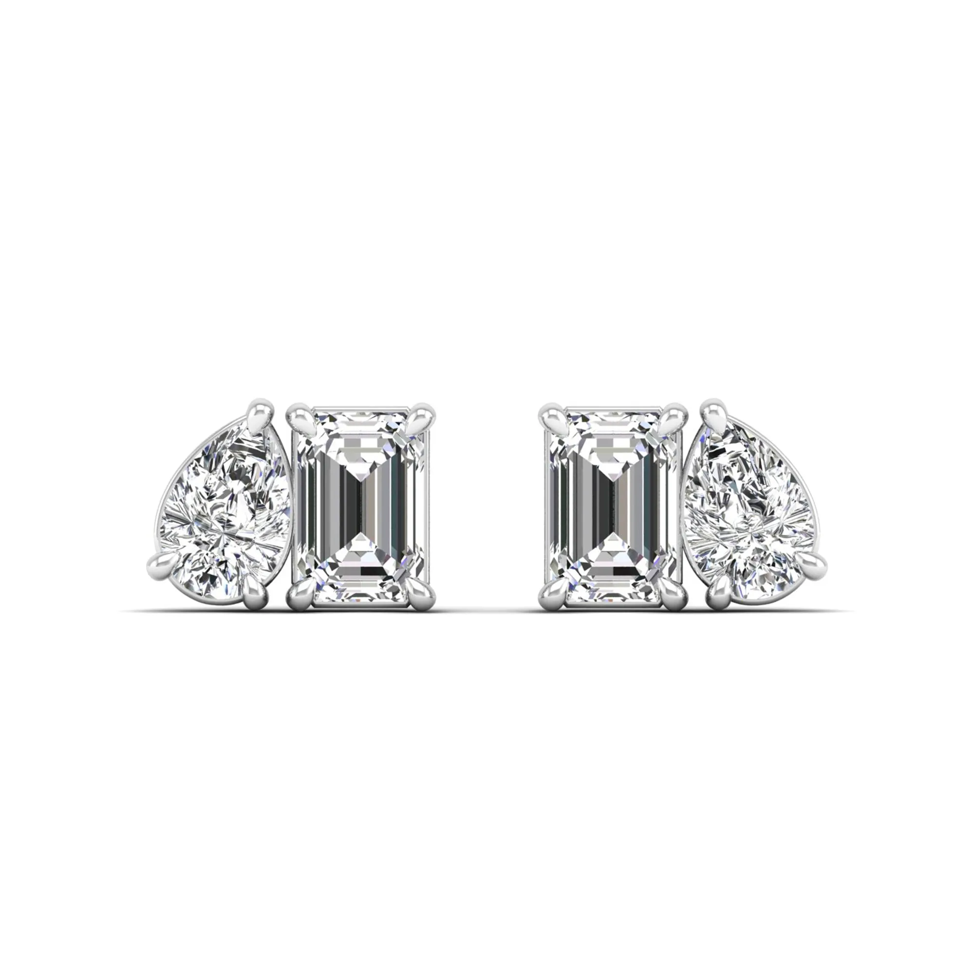 Toi et Moi Pear and Emerald Lab Diamond Earrings