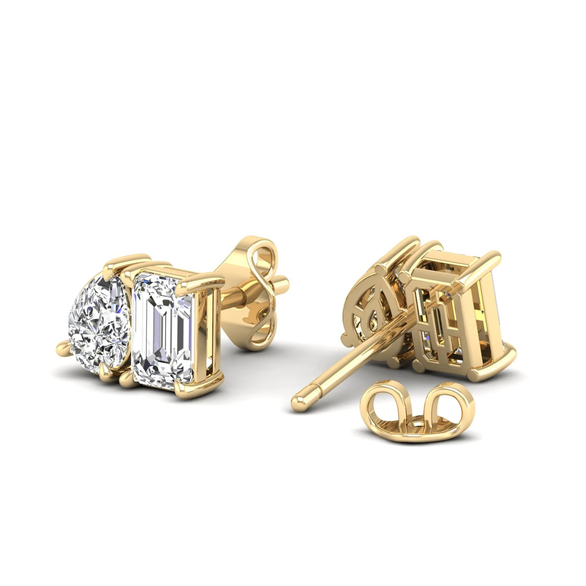 Toi et Moi Pear and Emerald Lab Diamond Earrings