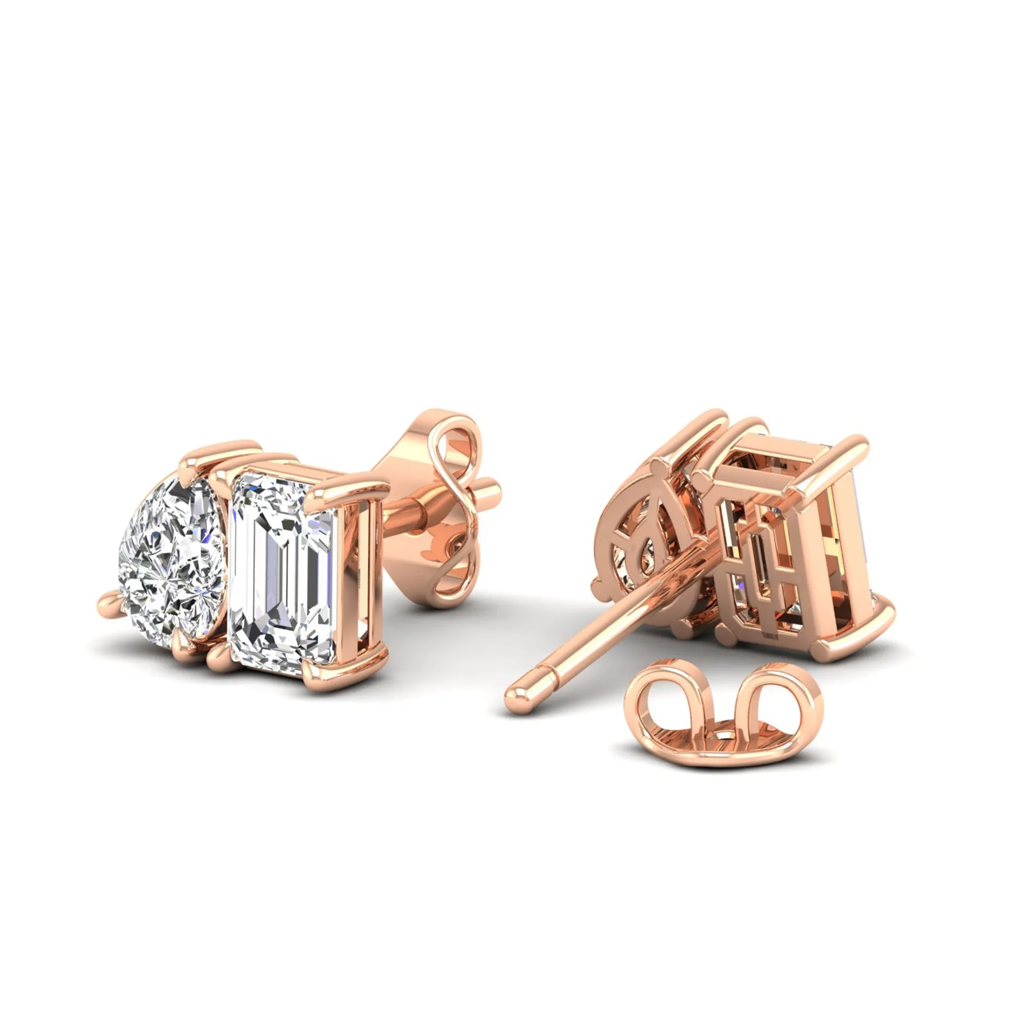 Toi et Moi Pear and Emerald Lab Diamond Earrings