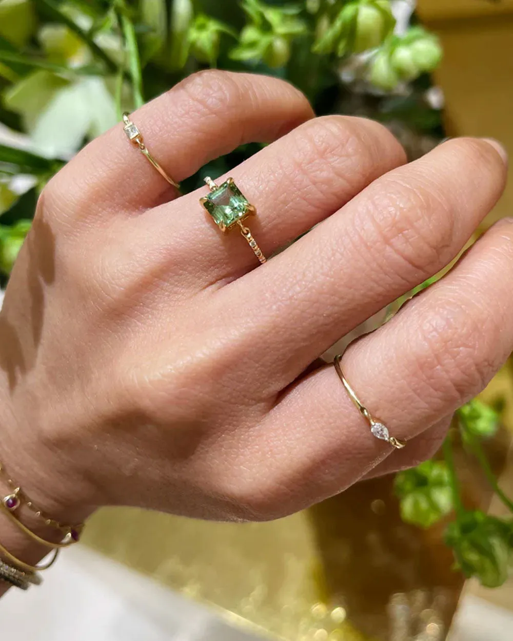 Tourmaline and Diamond Petite Circle Ring