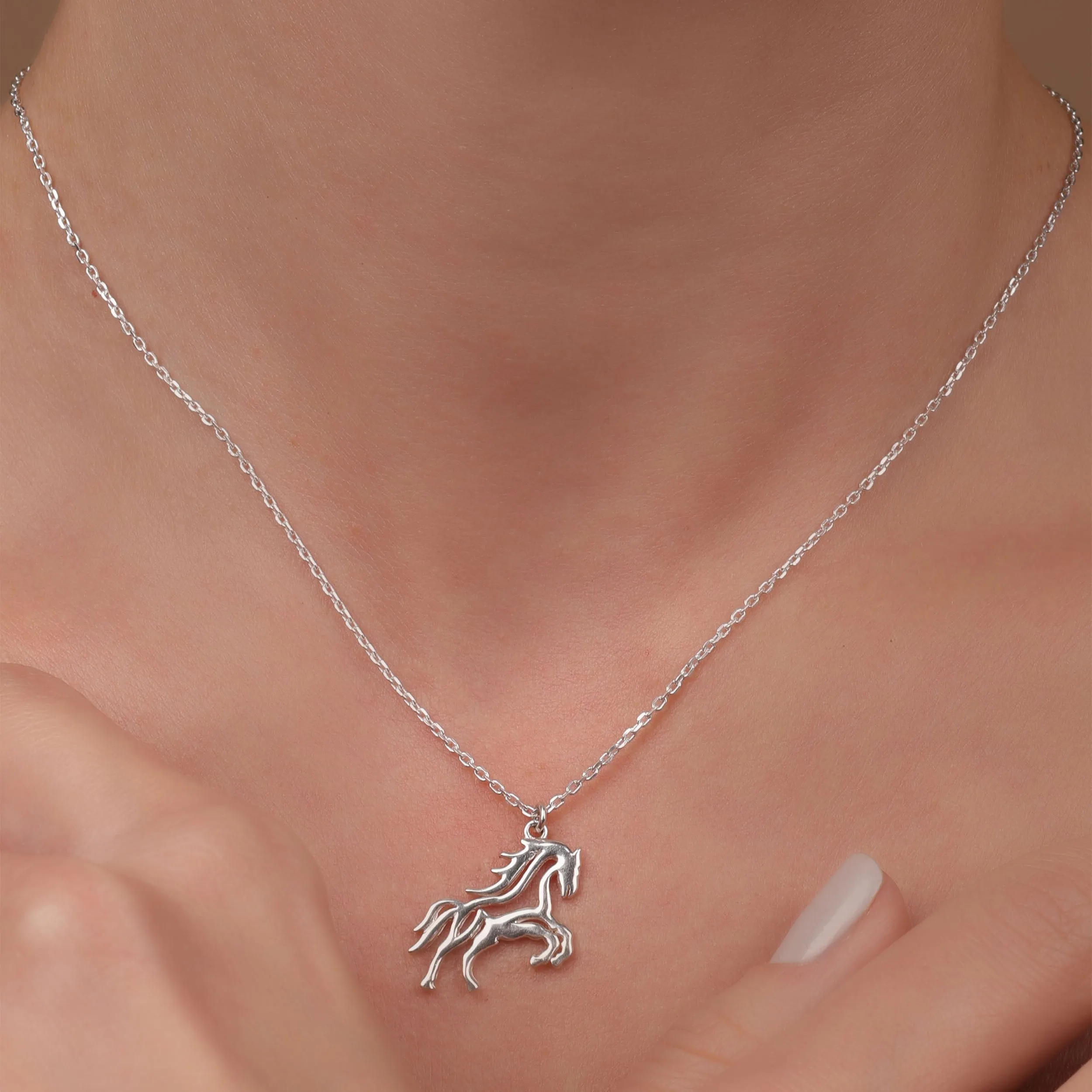 Traditional Western Galloping Horse Pendant Necklace in Oxidized Sterling Silver