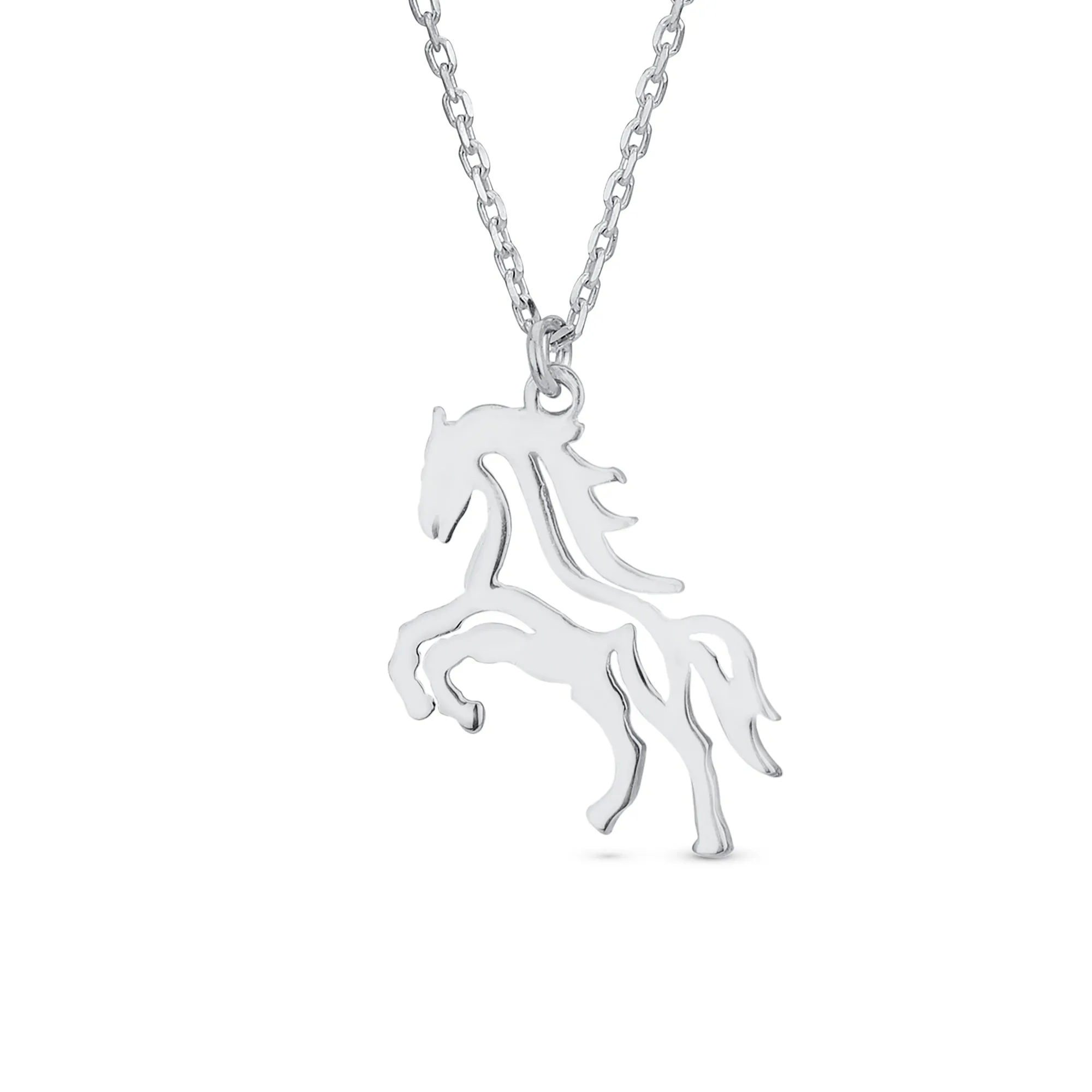 Traditional Western Galloping Horse Pendant Necklace in Oxidized Sterling Silver