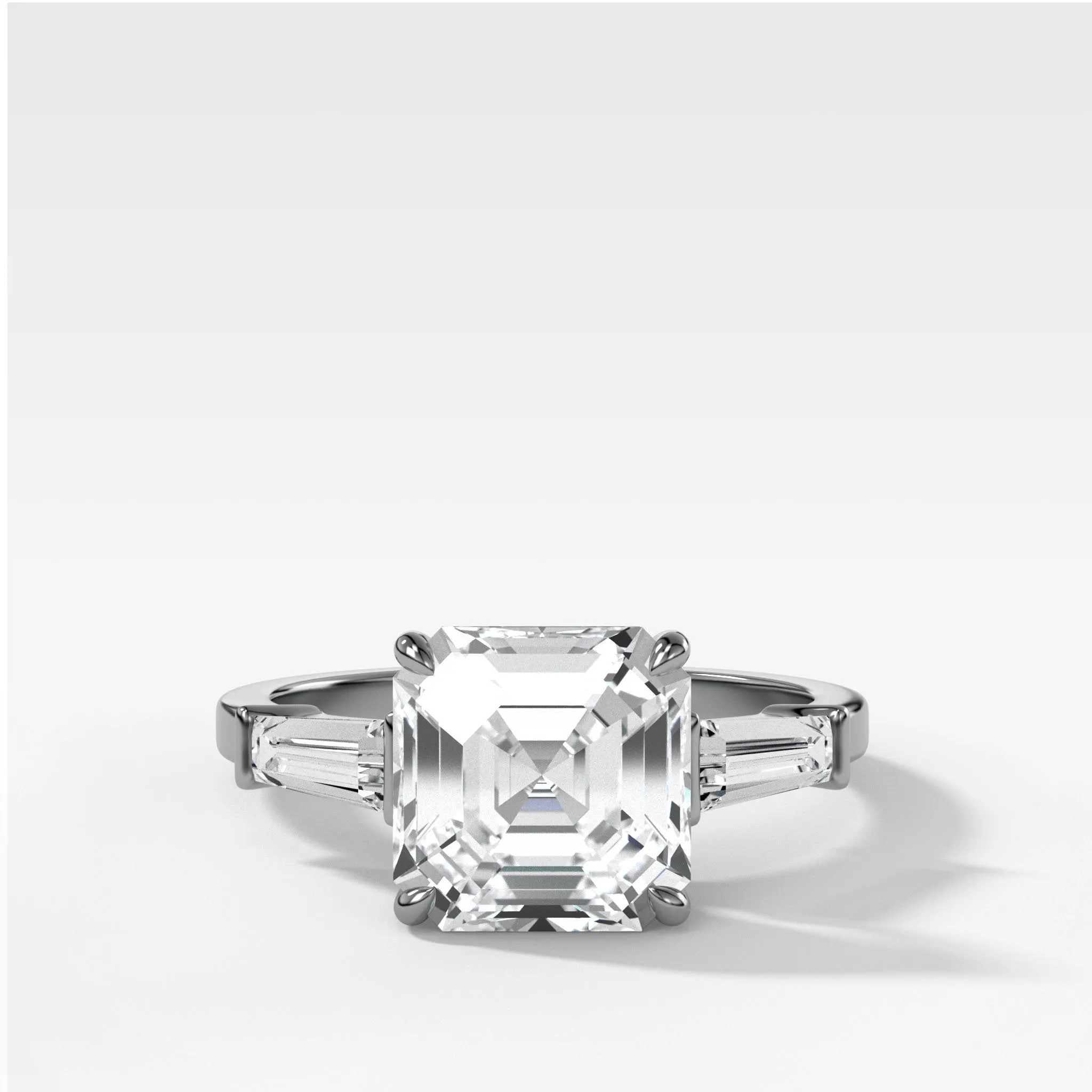 Translunar Tapered Baguette Engagement Ring With Asscher Cut Diamond