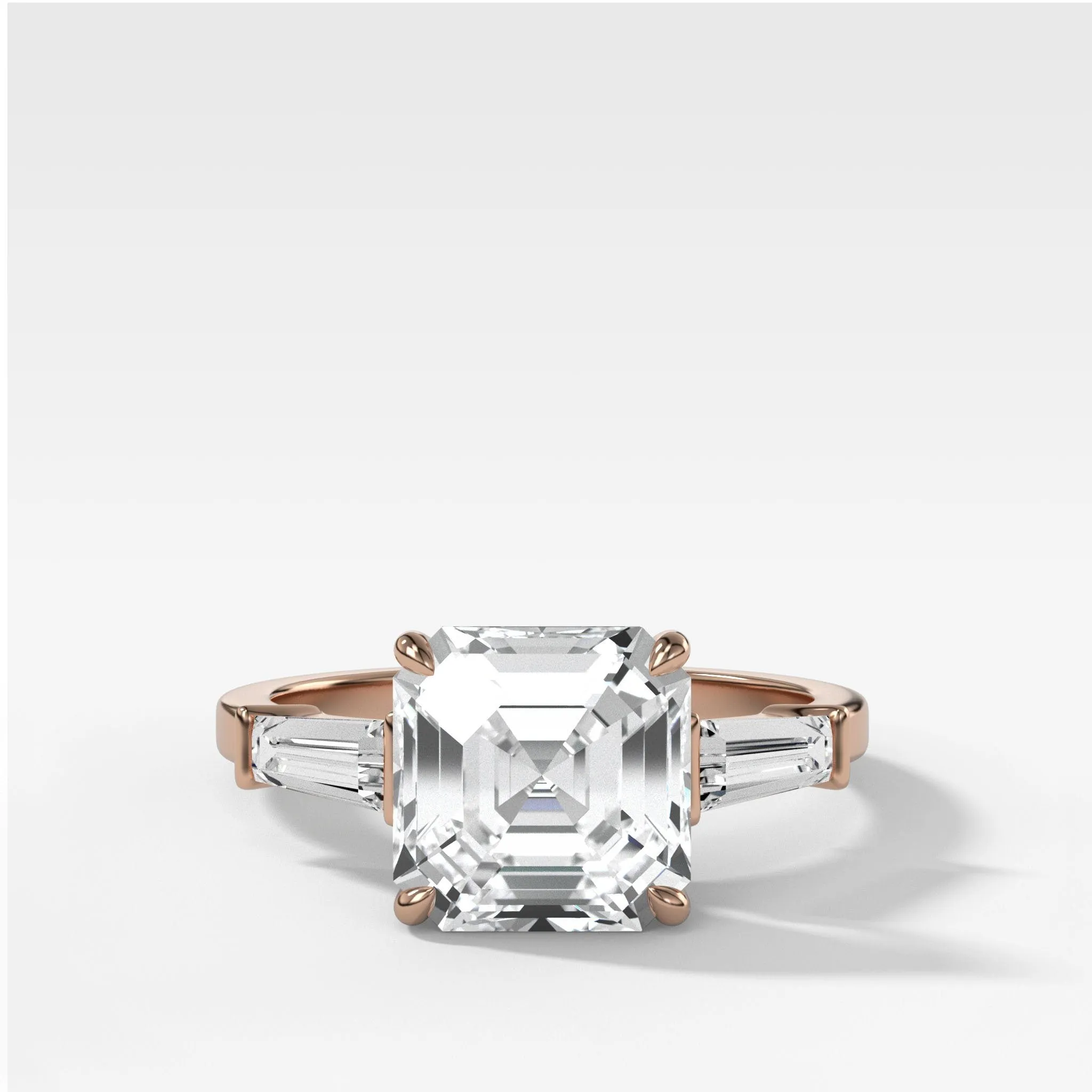 Translunar Tapered Baguette Engagement Ring With Asscher Cut Diamond