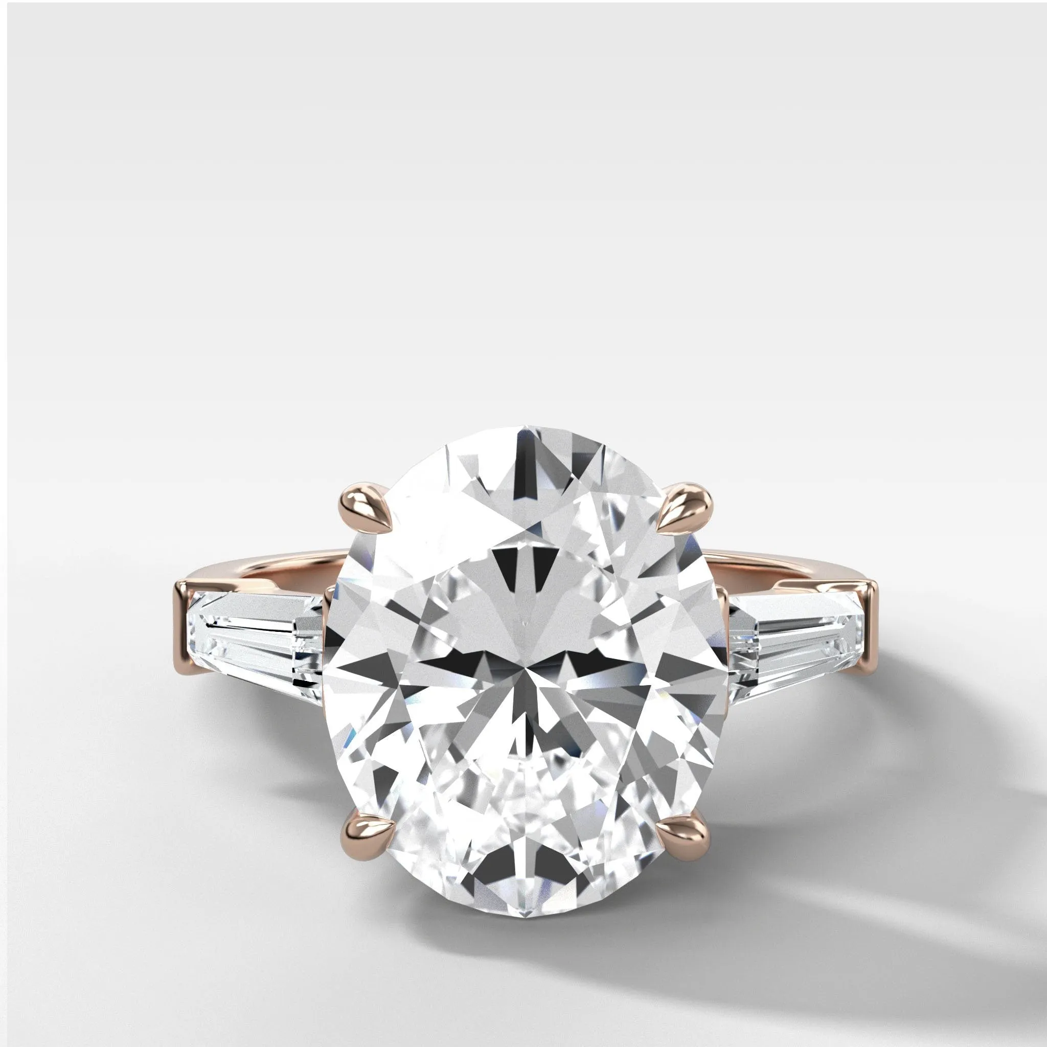 Translunar Tapered Baguette Engagement Ring With Oval Cut Diamond