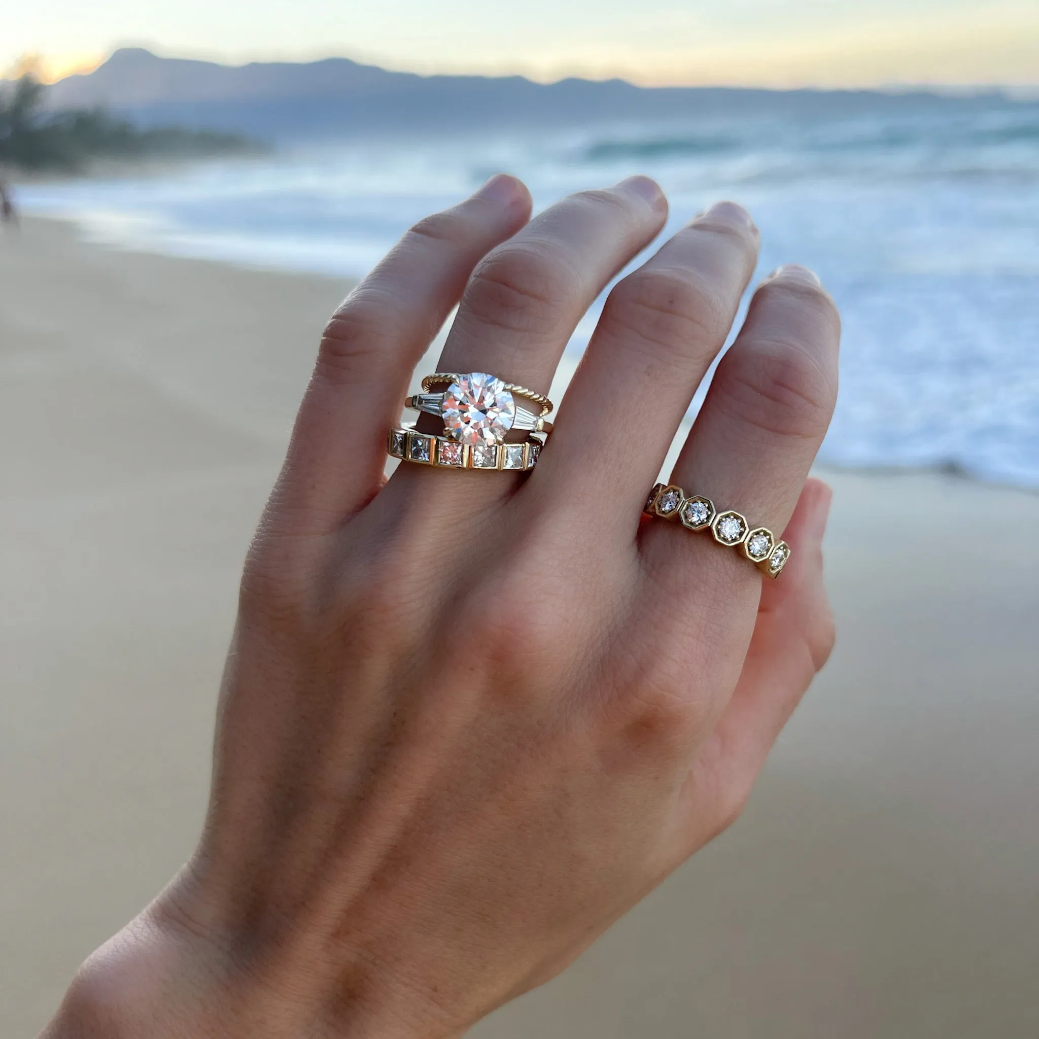 Translunar Tapered Baguette Engagement Ring With Round Cut Diamond