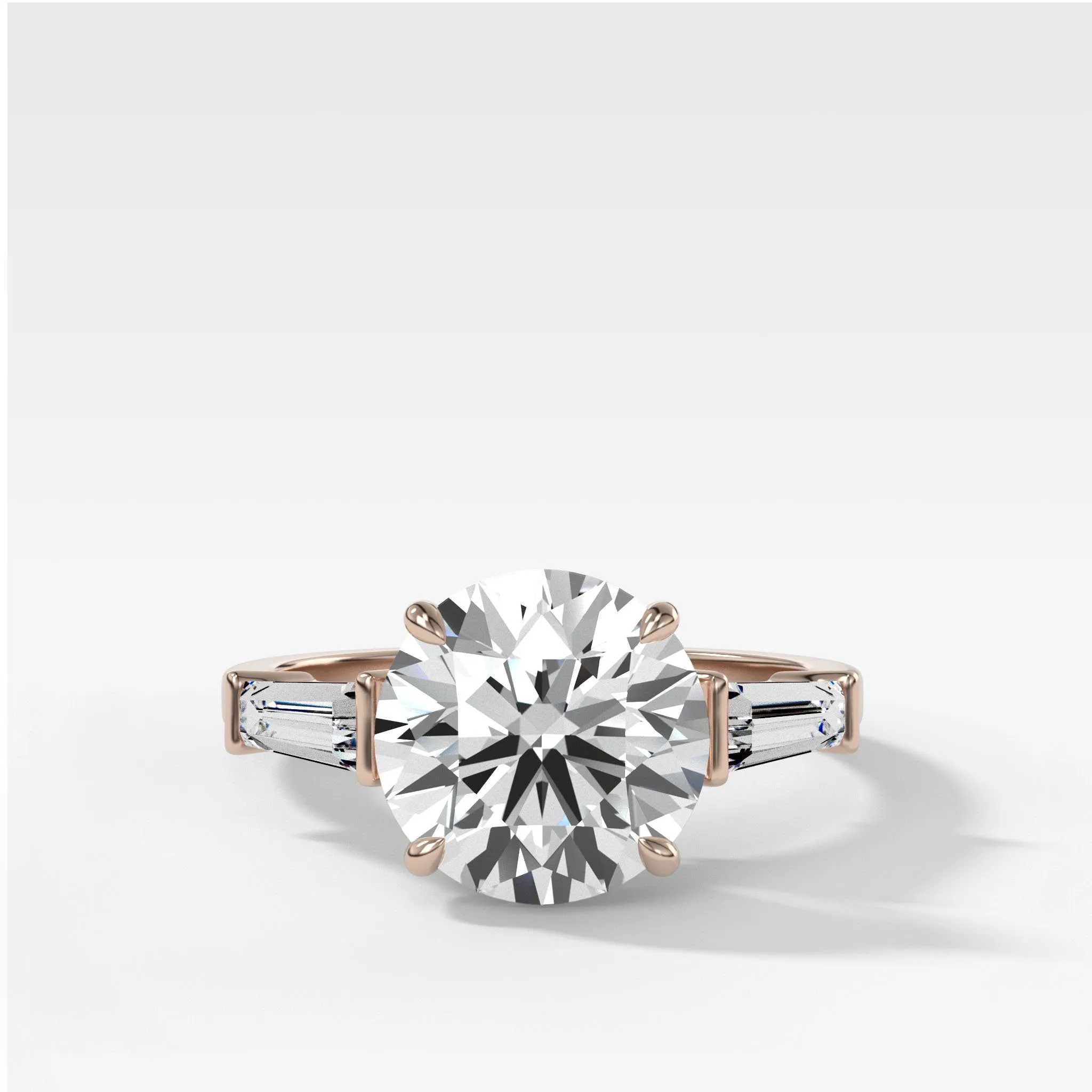 Translunar Tapered Baguette Engagement Ring With Round Cut Diamond