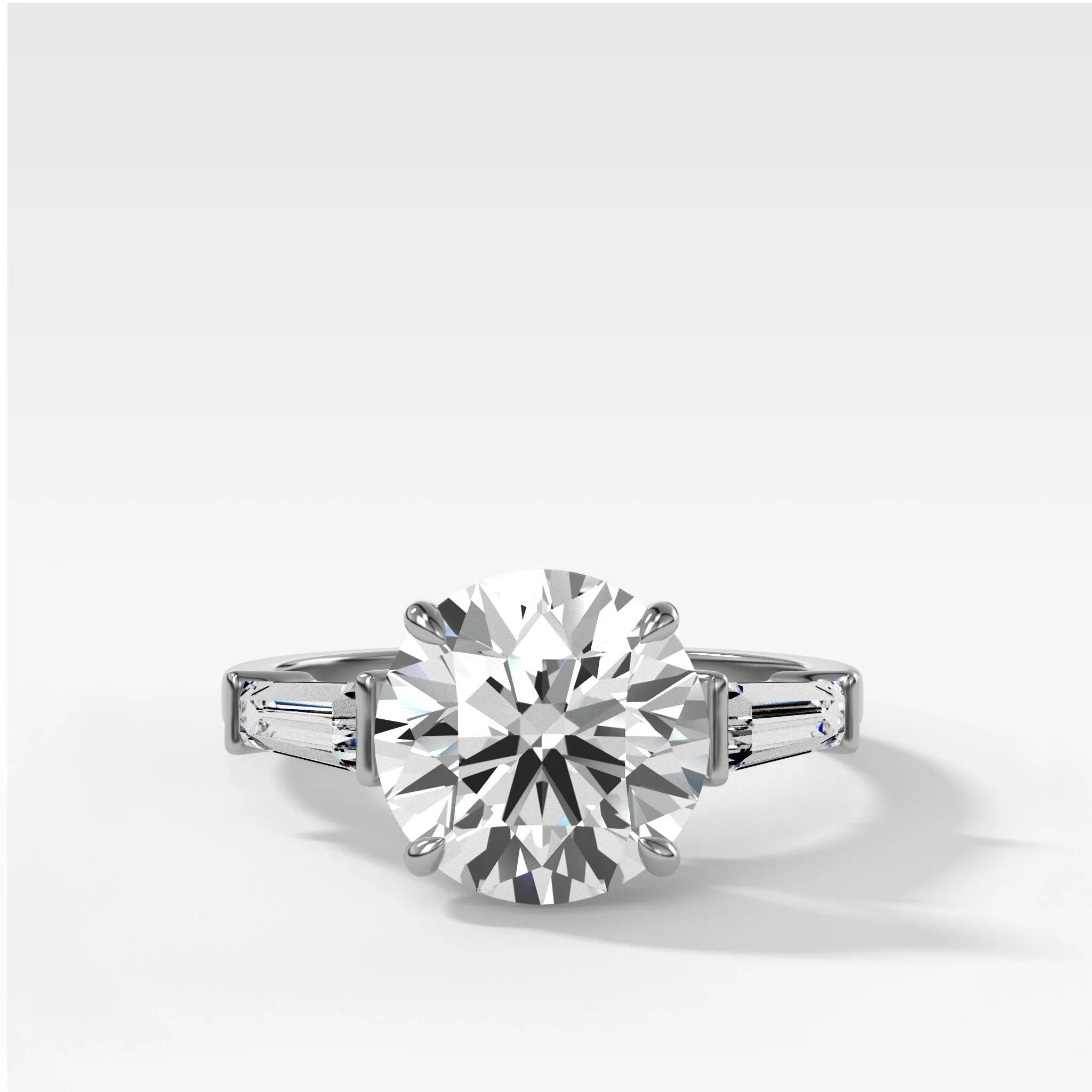 Translunar Tapered Baguette Engagement Ring With Round Cut Diamond