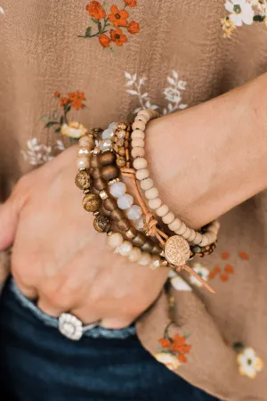 Tree Of Life Stackable Bracelet Set- Brown