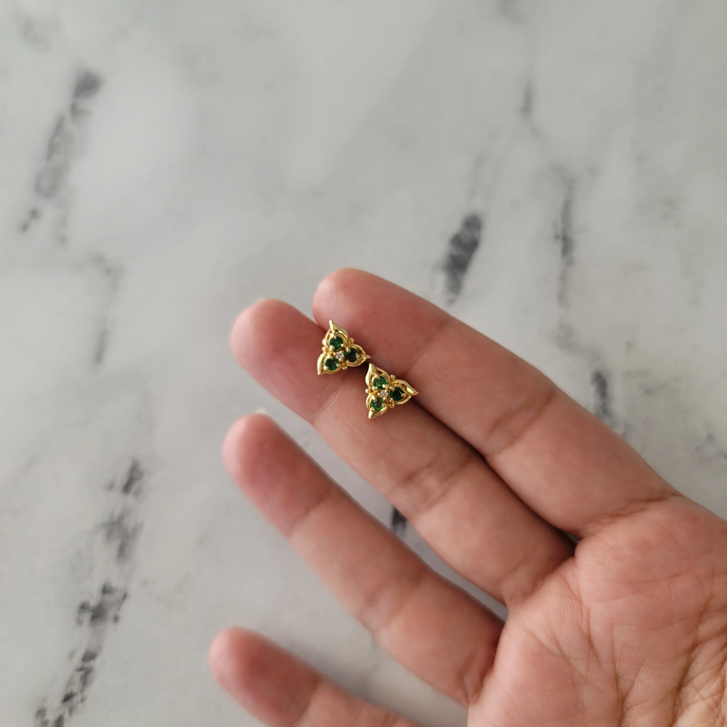 Triangle Shaped Emerald Stud Earrings