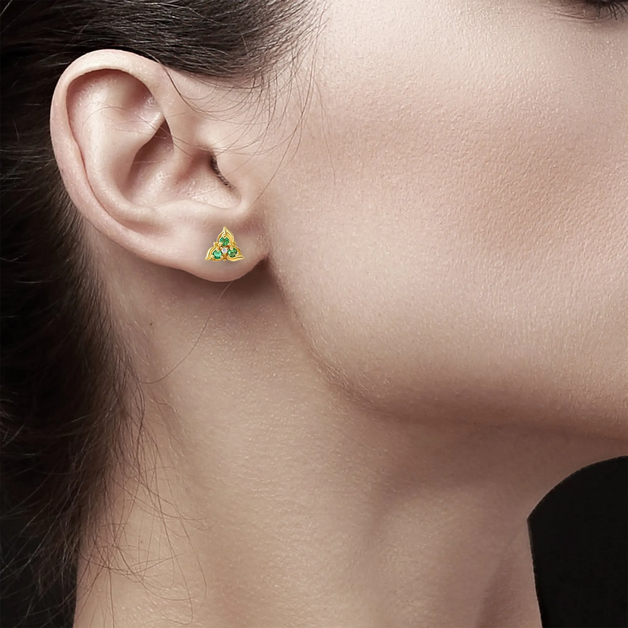 Triangle Shaped Emerald Stud Earrings