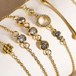 Triple Diamond Korean Style Round 304 Stainless Steel 18K Gold Plated Zircon Bracelets