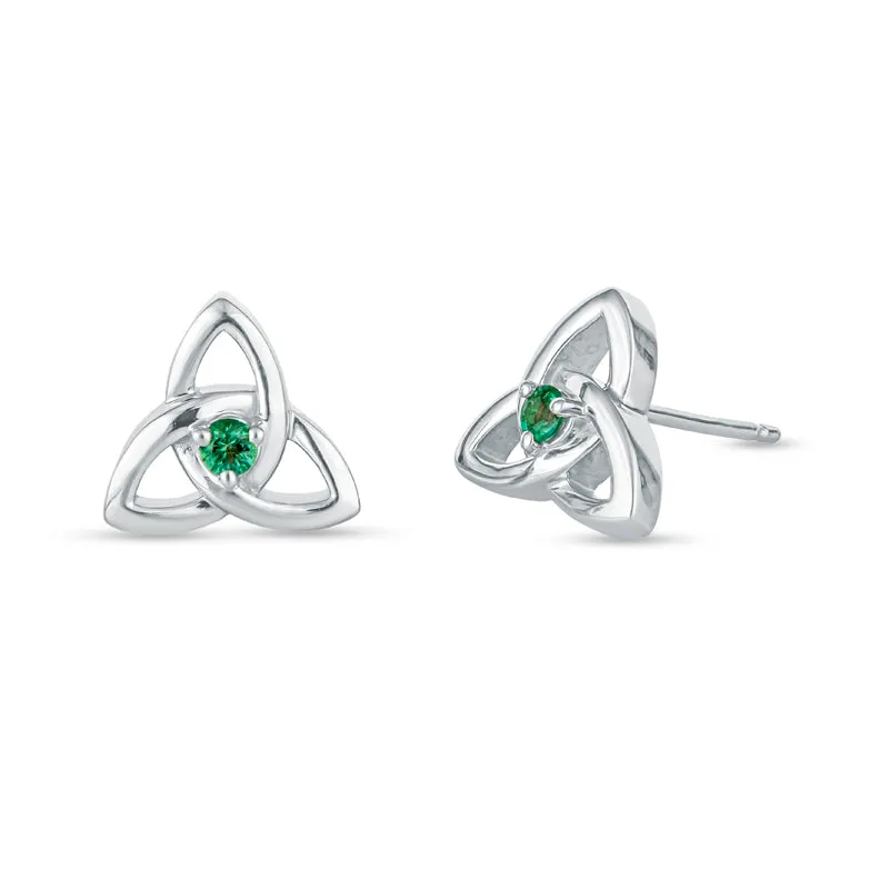 Triquetra Trinity Knot Gemstone Earrings Gold Emerald