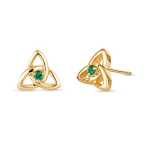 Triquetra Trinity Knot Gemstone Earrings Gold Emerald