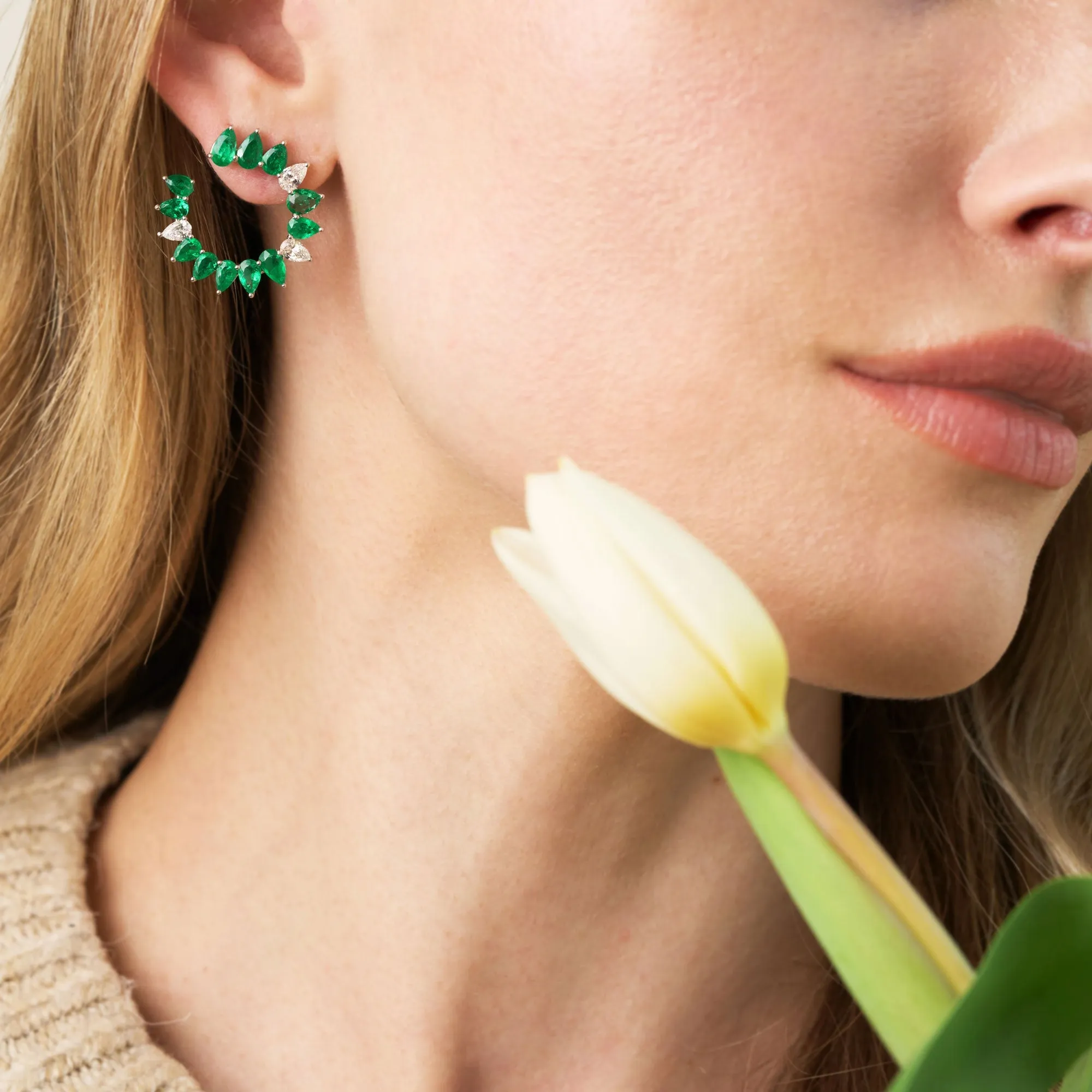 Tropical Paradise Jasmine Emerald Crescent Earrings