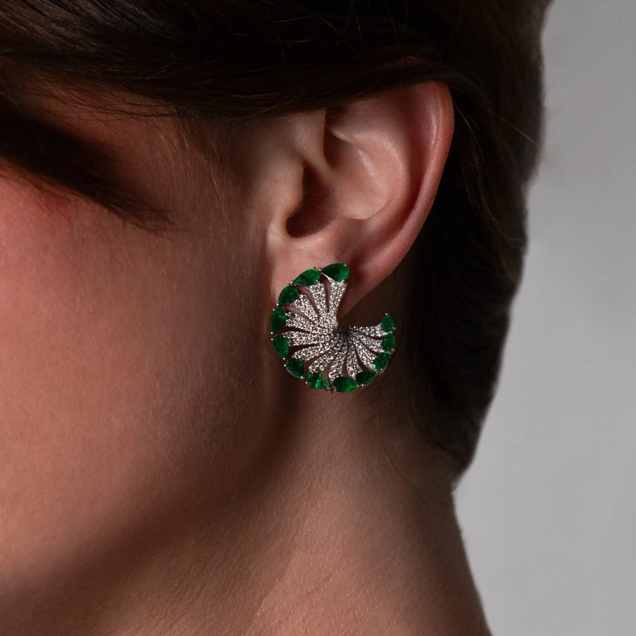 Tropical Paradise Meridian Emerald Crescent Earrings