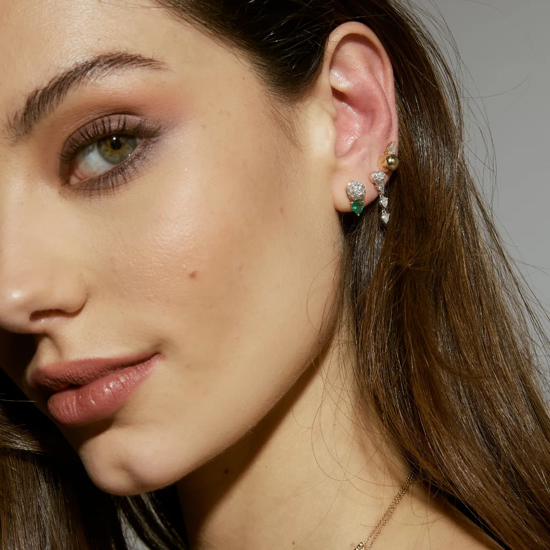 Tube Diamond and Emerald Earrings