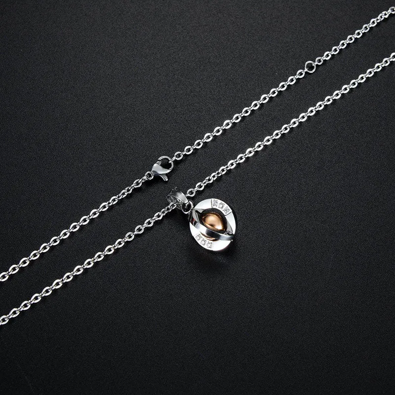 Turnable Ball Pendant Titanium Steel With Diamonds Couple Necklace