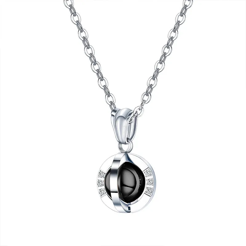 Turnable Ball Pendant Titanium Steel With Diamonds Couple Necklace