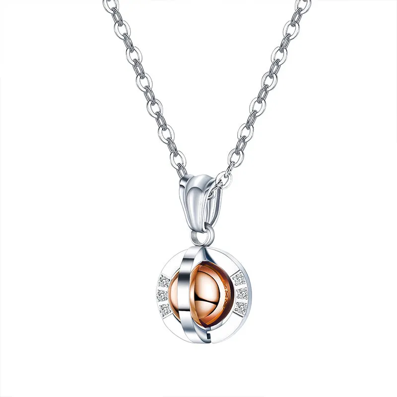 Turnable Ball Pendant Titanium Steel With Diamonds Couple Necklace